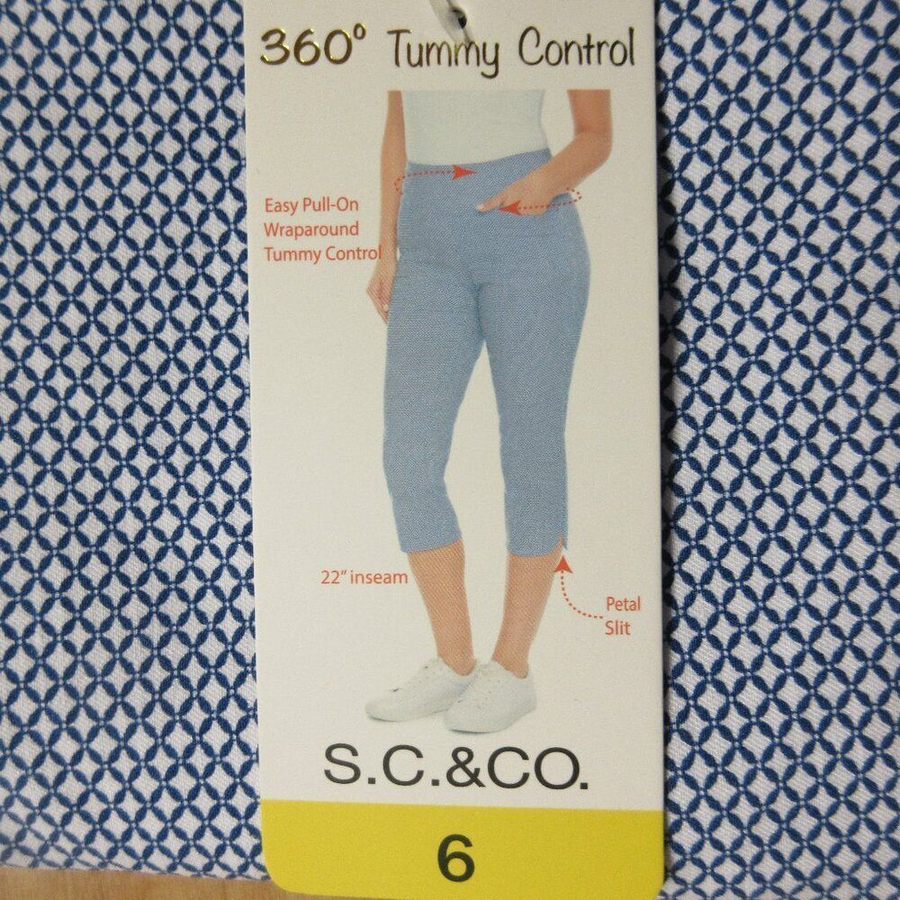S.C. & CO. 360 Degree Tummy Control Capri Skimmer Pants‎ Sz 6 Blue Geo Print NWT
